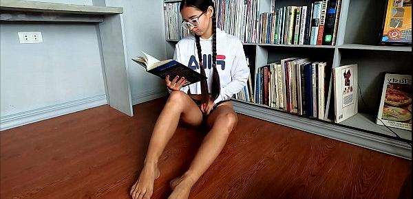  Horny student masturbate pussy like crazy in home library with orgasms - PassionBunny